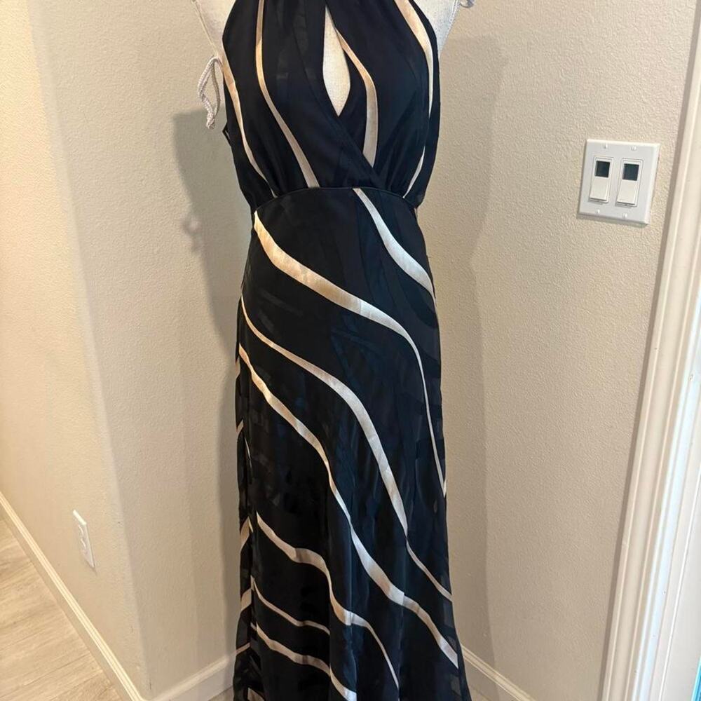 Next black and white striped maxi dress with neck tie and back cut out. Size 42